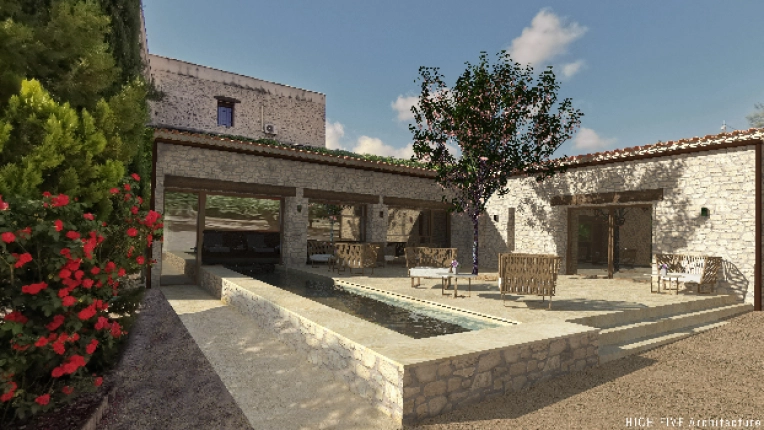 Transformation, Terrasse, Maison de campagne, Piscine, Traditionnel