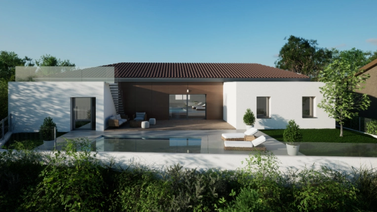 Jardin, Terrasse, Maison individuelle, Piscine, Architecture d’intérieur, Construction neuve, Contemporain, Moderne