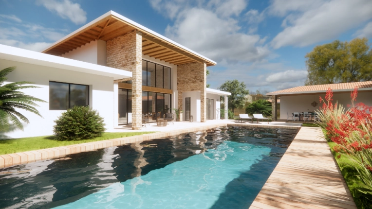 Maison de campagne, Piscine, Construction neuve, Vintage, Contemporain