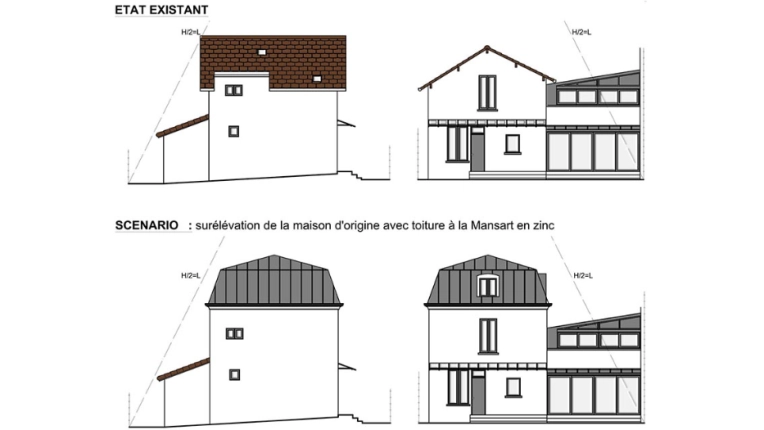 Surélévation, Maison individuelle, Maison de ville, Étude de faisabilité, Aménagement combles, Traditionnel