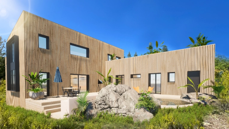 Jardin, Terrasse, Maison individuelle, Maison passive / écologique, Chalet / Maison en bois, Exterieur, Maison de campagne, Piscine, Construction neuve, Contemporain, Moderne, Minimaliste