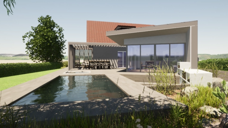 Transformation, Terrasse, Maison individuelle, Exterieur, Rénovation, Maison de campagne, Piscine, Extension, Réhabilitation, Villa, Contemporain, Moderne, Minimaliste