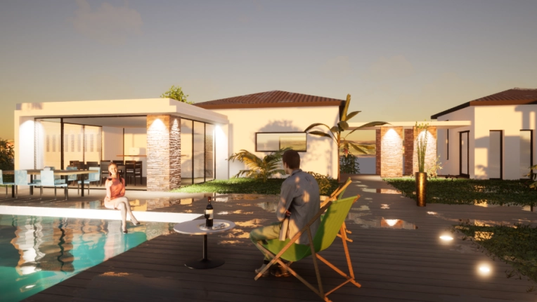 Jardin, Terrasse, Maison individuelle, Piscine, Extension, Villa, Moderne